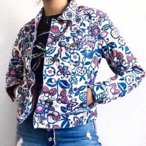 Boden Denim Jacket with Strawberries and Floral, Size 18